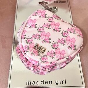 Madden Girl Pink Bow Floral Print Heart Coin Pouch